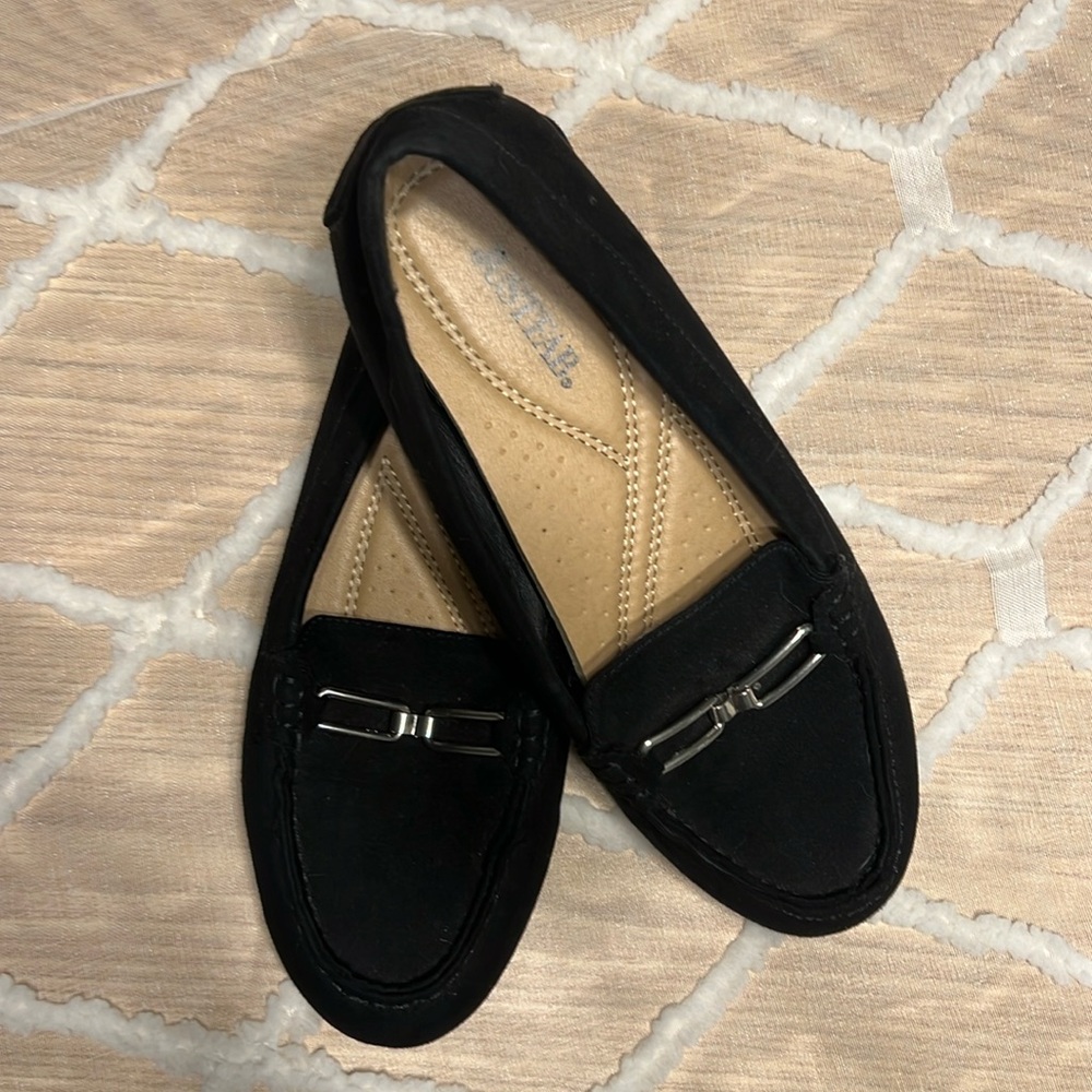 JustFab Black Suede Loafers with Silver Metal Detail | Size US 8/ UK 6/ EU 38.5